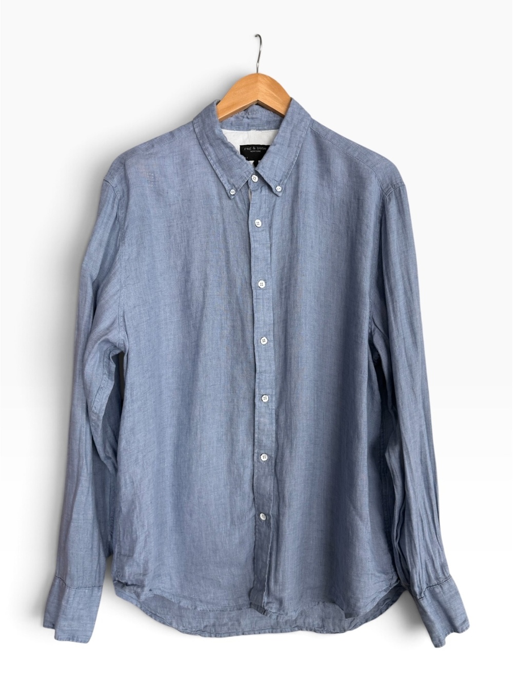 rag & bone Men's Fit 2 Tomlin 100% Linen Long Sleeve Shirt Blue XL